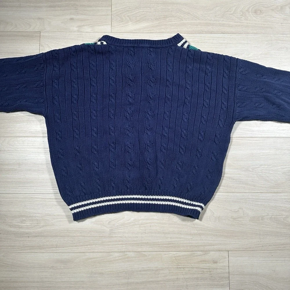 Vintage Gant Sweater Mens Blue Hand Framed 100% Cotton Cable Knit Size Large